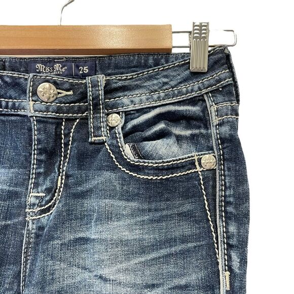 Miss Me Y2K Hailey Skinny Boho Embroidered Rhinestone Dark Wash Jeans Size 25 - Picture 11 of 15
